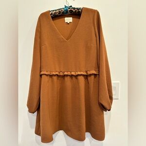 Sezane Penelope Hazelnut Long Sleeve Dress